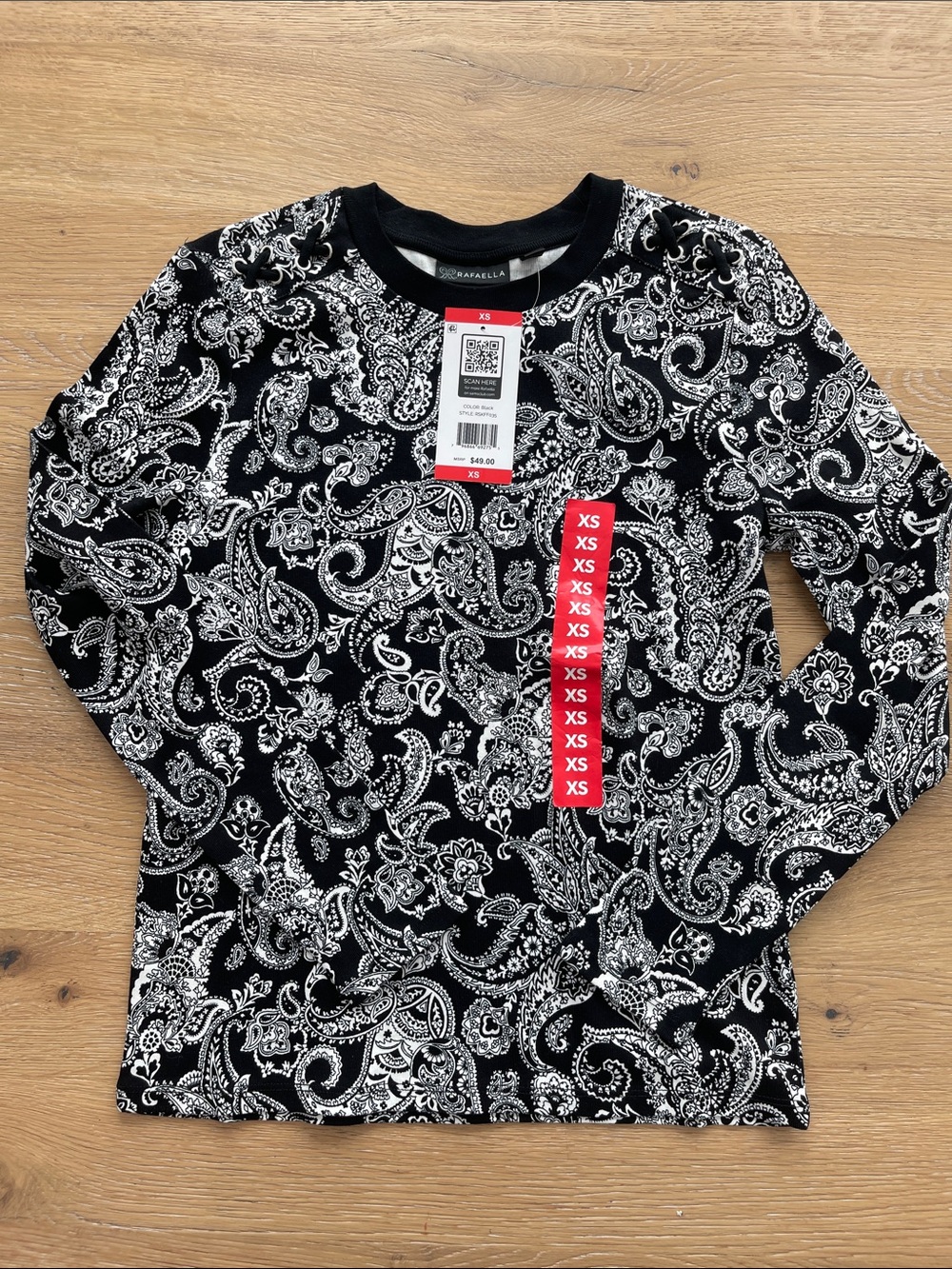 Rafaella Black‎ & White Paisley Long Sleeve Tee